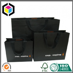 Matte Black Color Print Paper Gift Shopping Bag with Handle