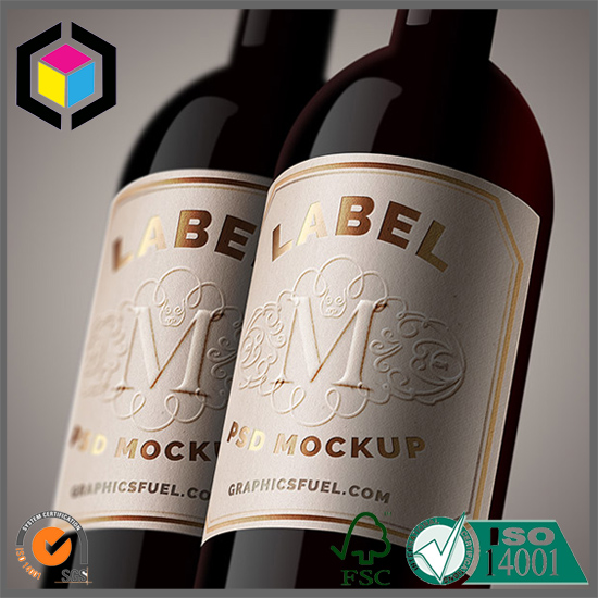 Gold Hot Stamping Emboss Wine Bottle Label with Custom Design Print