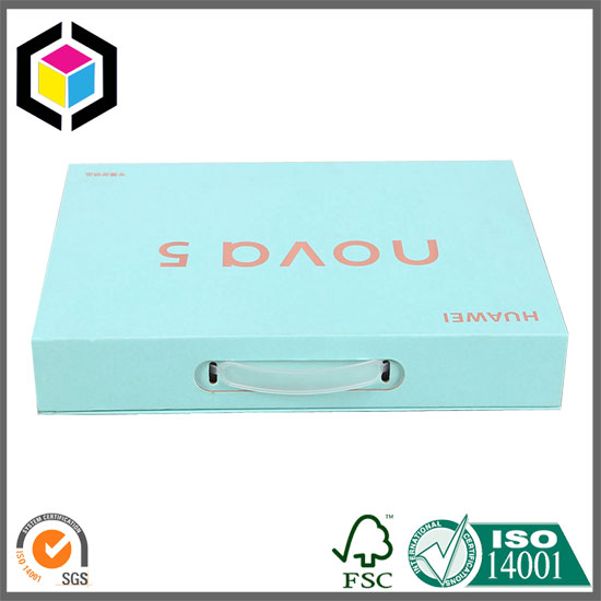 Plastic Handle Rigid Cardboard Gift Paper Packaging Box