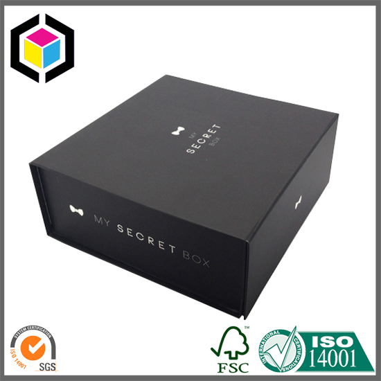 UV Glossy Logo Black Cardboard Paper Gift Box with Magnet