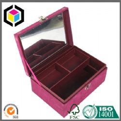 Flocking Fabric Surface Cardboard Jewelry Gift Storage Box with Mirror