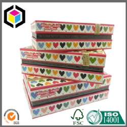 Heart Color Printing Cardboard Gift Box Set with Ribbon Lid