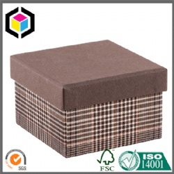 Square Shape Plaid Brown Cardboard Paper Gift Box with Lid