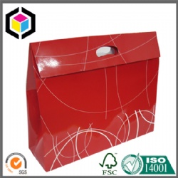 Glossy Red Color Print Paper Shopping Bag with Die Cut Handle